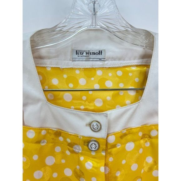 VTG Lutz Teutloff West Germany White Yellow Polka Dot Striped Blouse Skirt 36/8 - Picture 4 of 11
